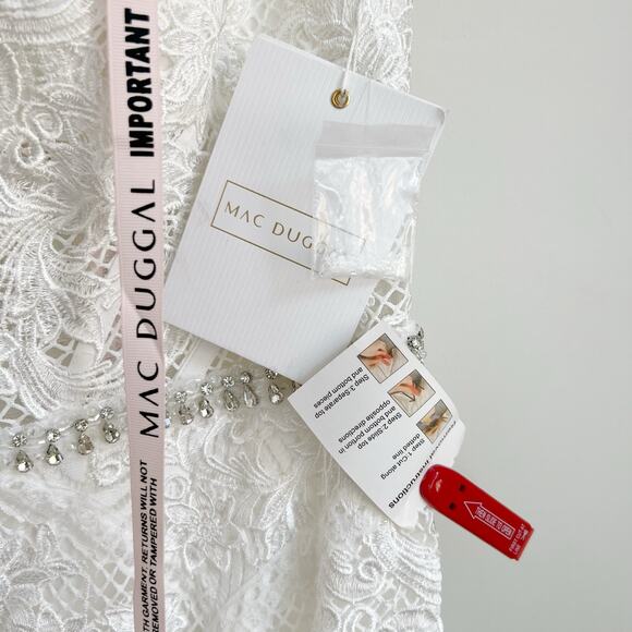 NWT Mac Duggal White Wedding Dress 14 Corset Plunge Trumpet Lace Gown - Picture 6 of 16